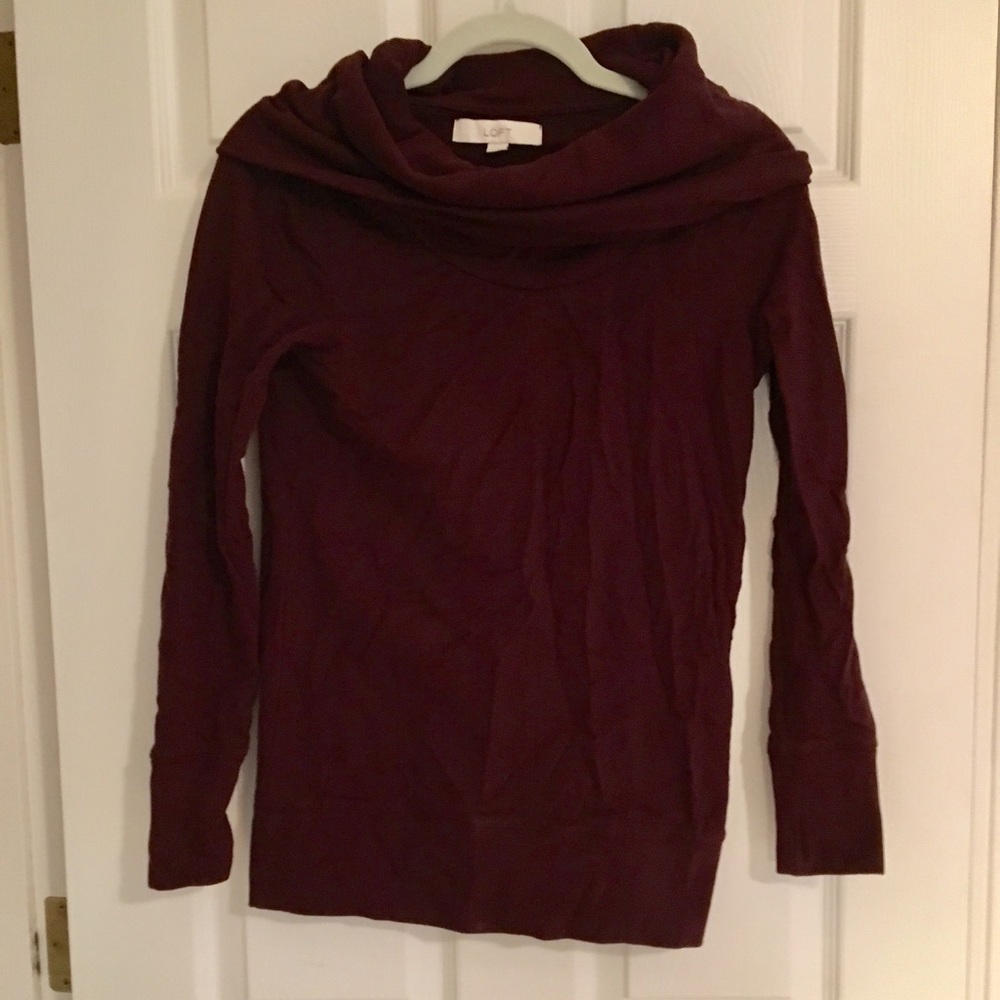 Loft | Burgundy Cowl Neck Cotton Sweater